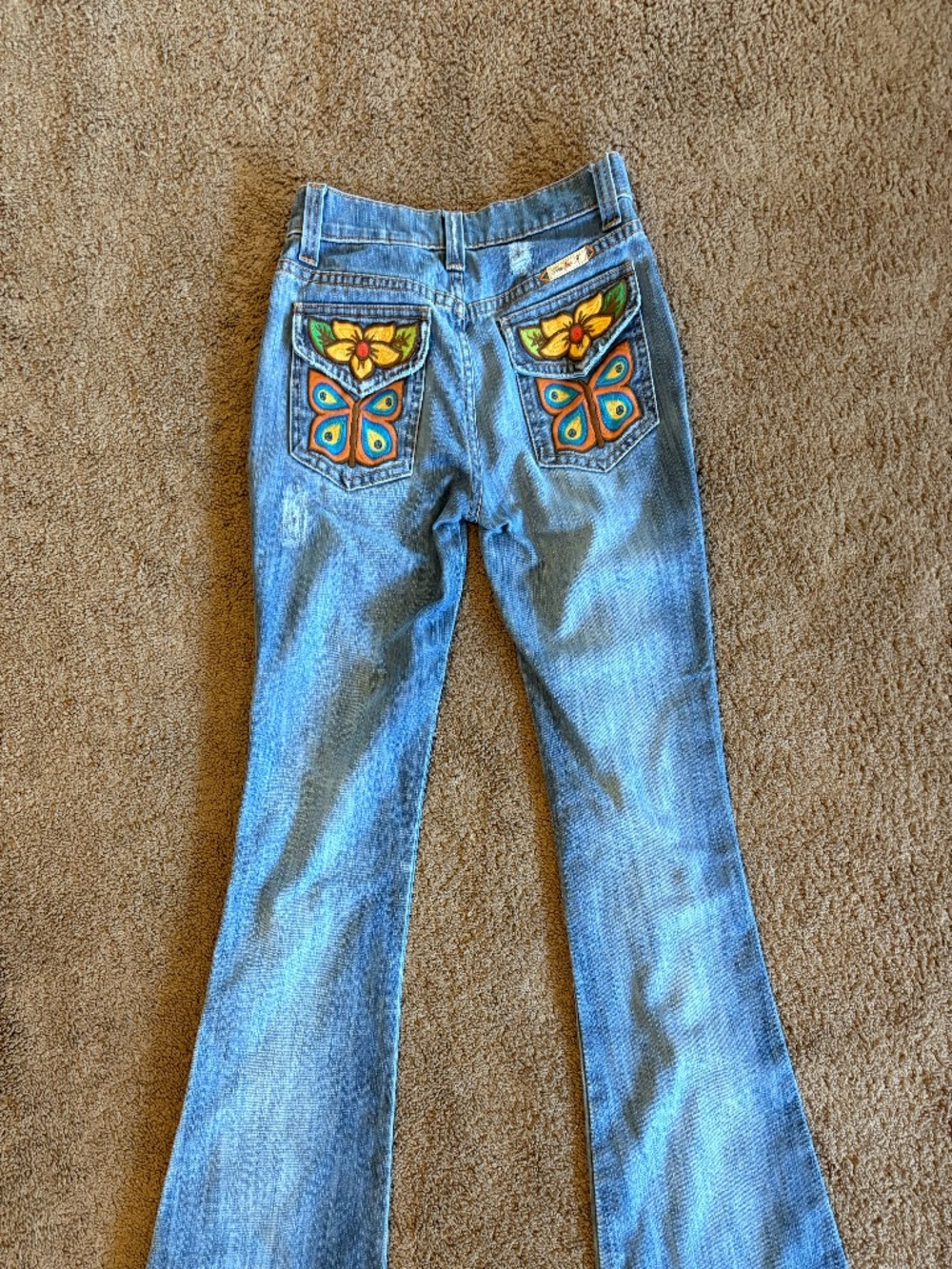 Frankie B. Low-Rise Flare Jeans with Butterfly + Flower Embroidery - Size 2 - Picture 3 of 10